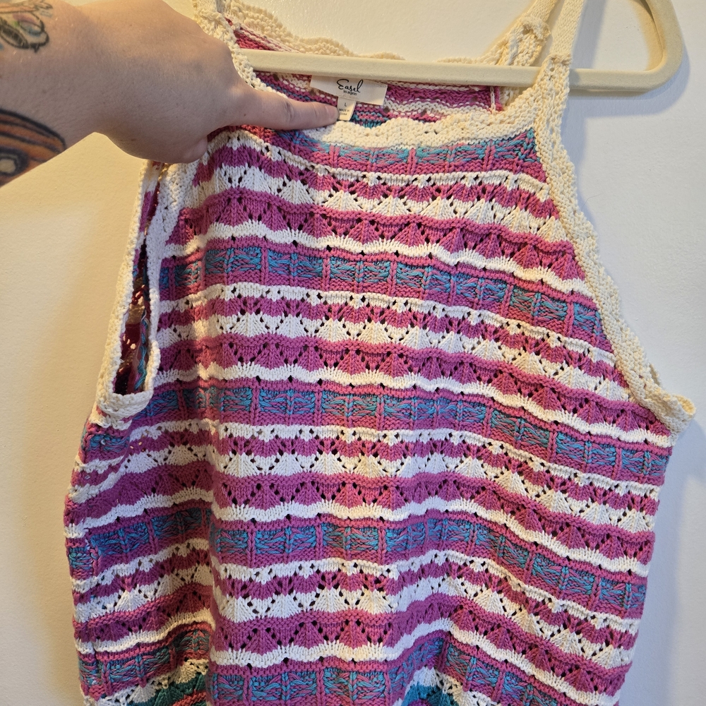 EASEL Striped Crochet Tank Top - Pink, Blue, Cream